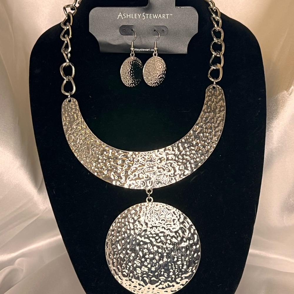 Ashley Stewart Silver Statement Necklace and Earring Set